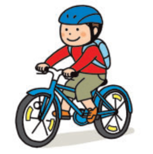 自転車にヘルメットをかぶって乗っている人