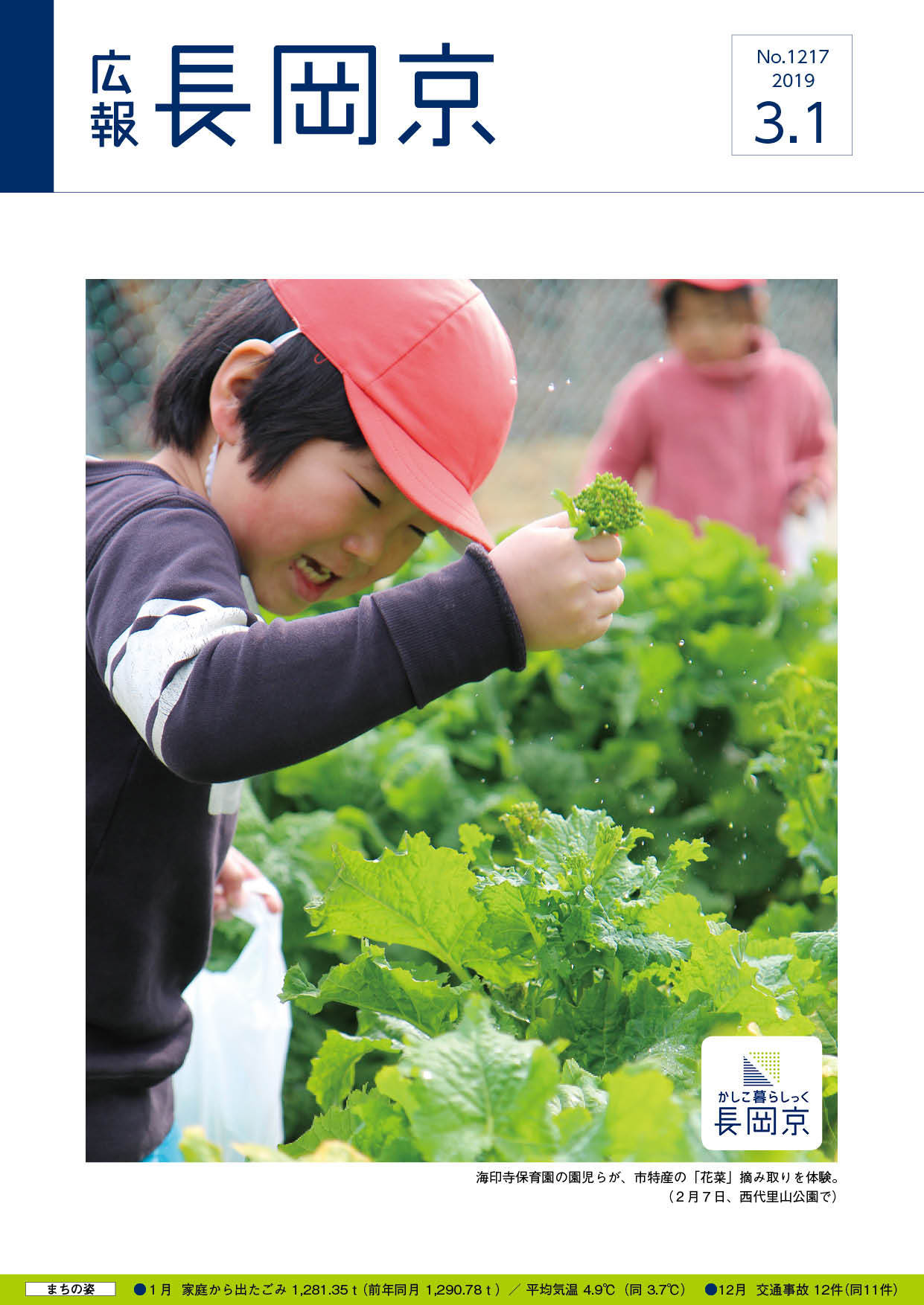 3月1日号の表紙。花菜を摘み取る海印寺保育園の園児