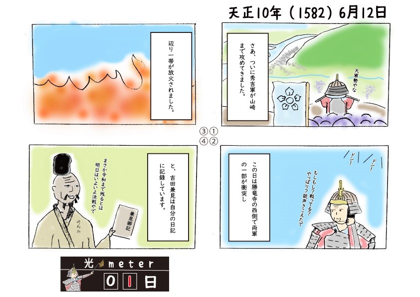 天正10年（1582）6月12日の四コマ漫画の画像