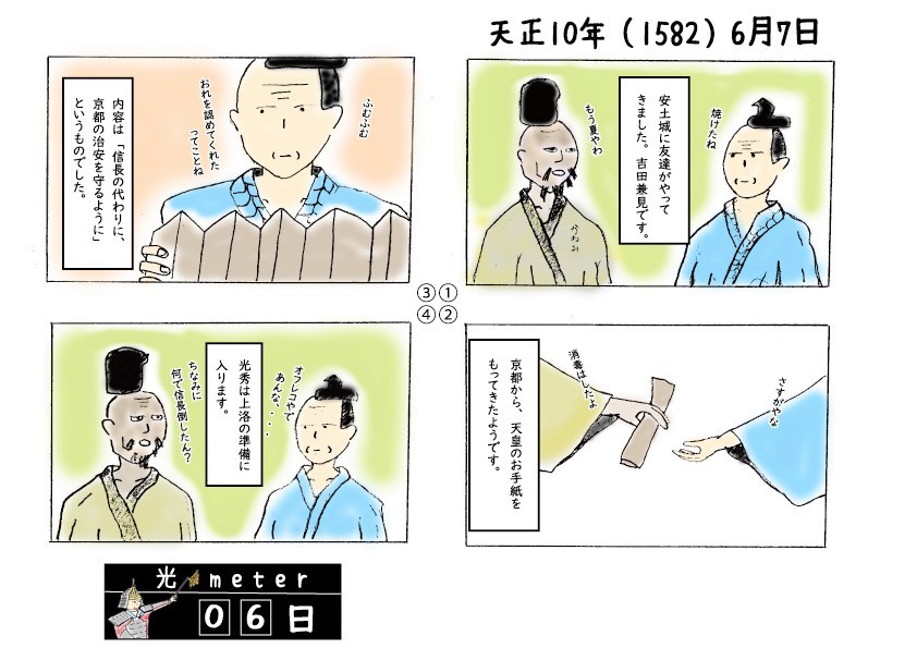 天正10年（1582）6月7日の四コマ漫画の画像