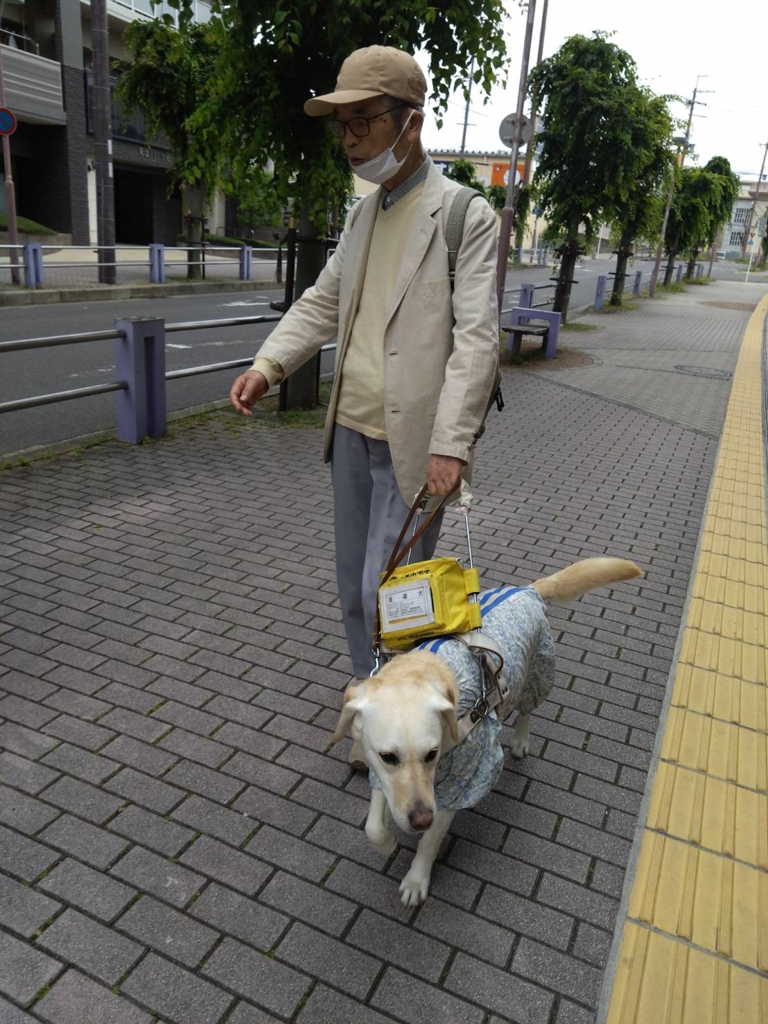 盲導犬と歩く大西氏