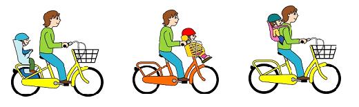 幼児1人を正しい乗せ方で自転車に乗せているイラスト