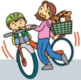 幼児1人を乗せ、後ろにたくさんの荷物を載せている自転車のスタンドを立てるときバランスを崩しているイラスト