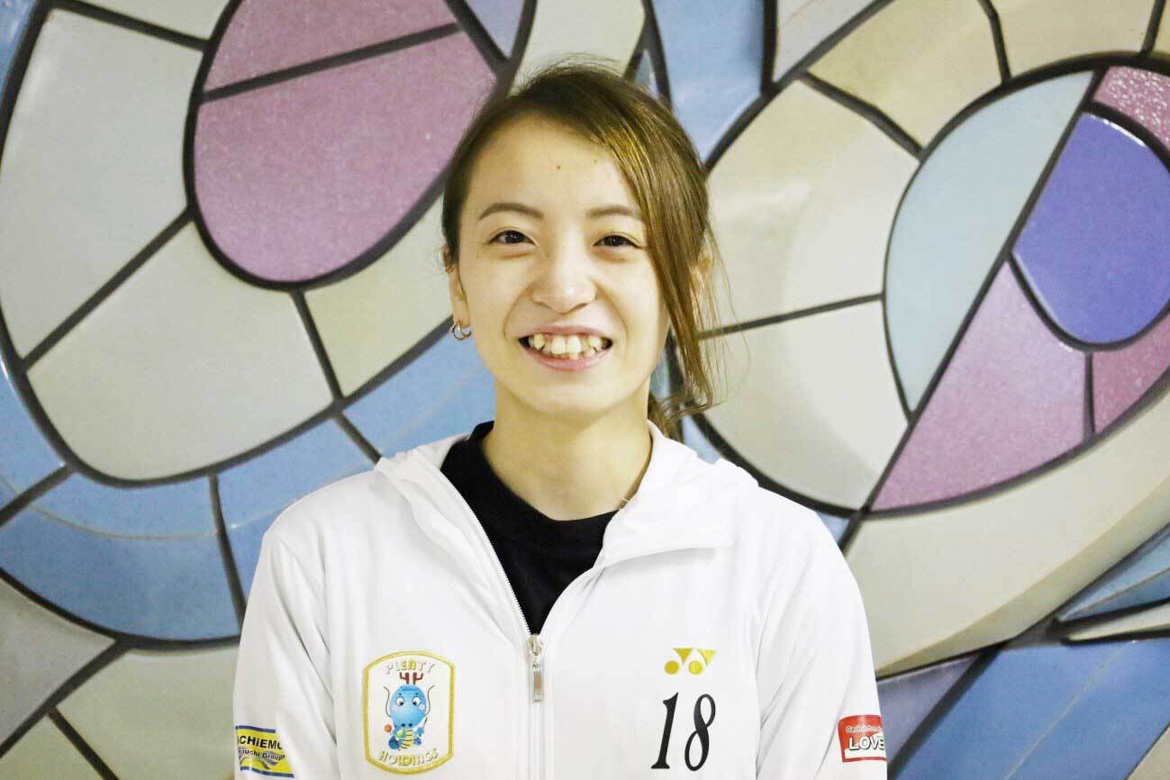 インタビューに笑顔で答えてくれたキャプテン(林谷選手)の写真