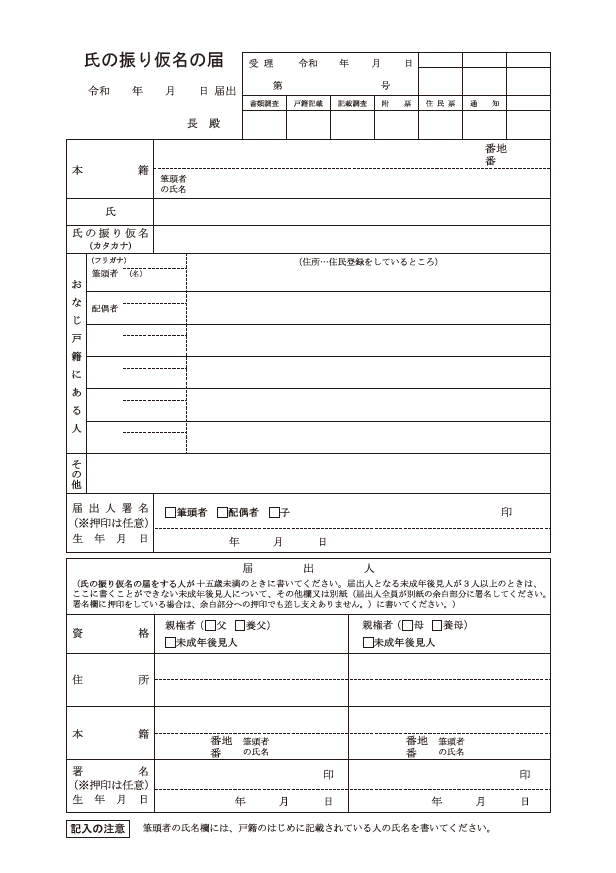 氏のフリガナの届書
