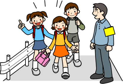 登下校中のこどもたちのイラスト